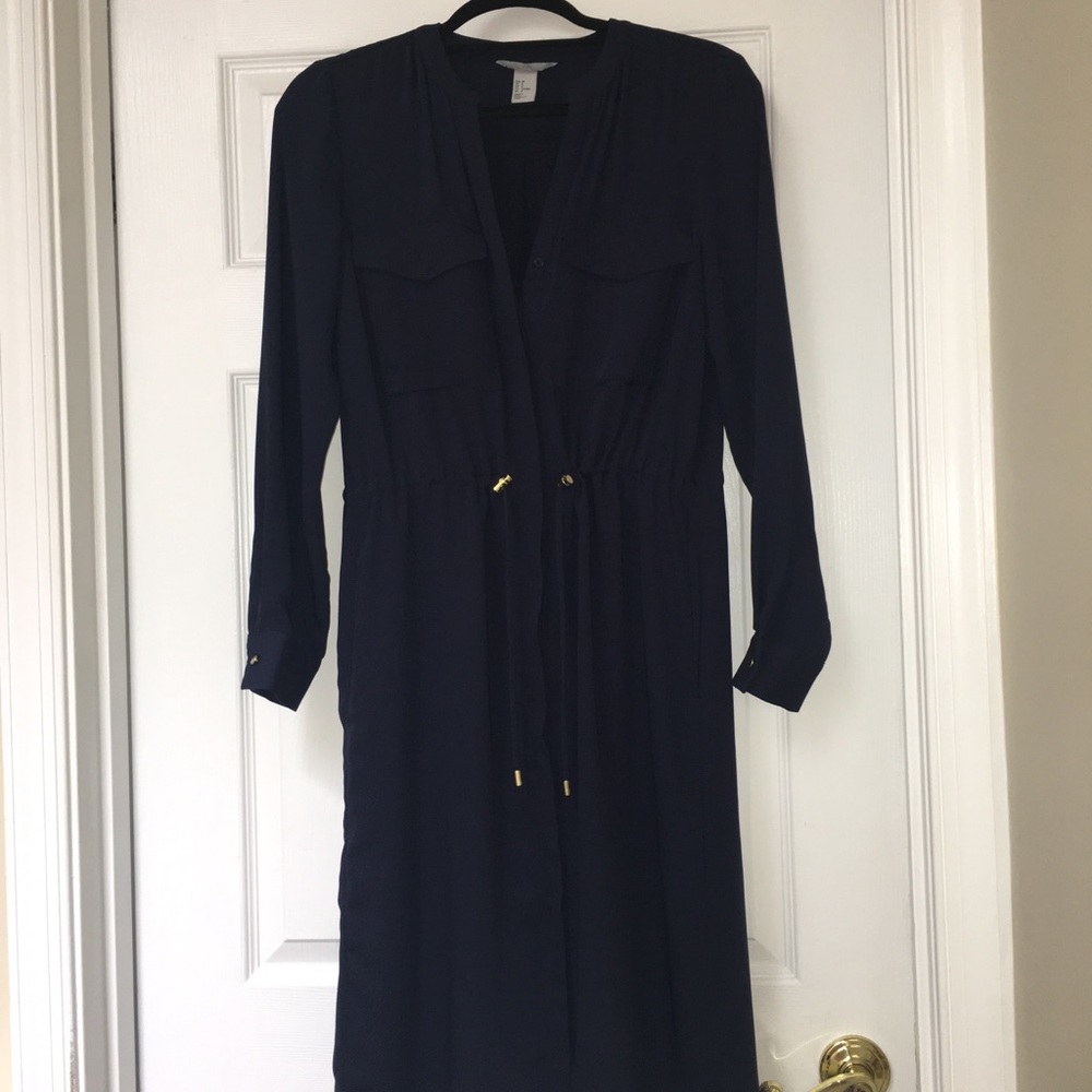 Blue Navy H&M button down dress midi
